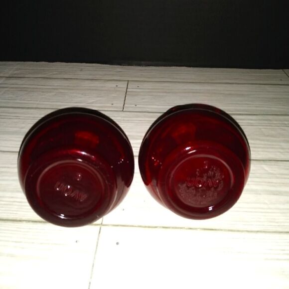 Vintage AVON Ruby Red Mini Cruet Decanters Strawberry Stopper Glass Bottles 5"in - Picture 5 of 8